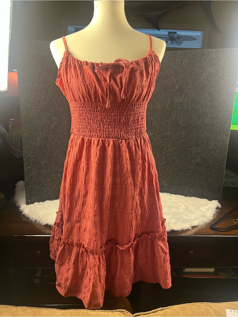 SHEIN NWOT Rust Orange Smocked Tiered Mini Dress